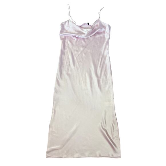 Express pink satin slip dress midi cowl neck sleeveless feminine spring - Picture 6 of 9